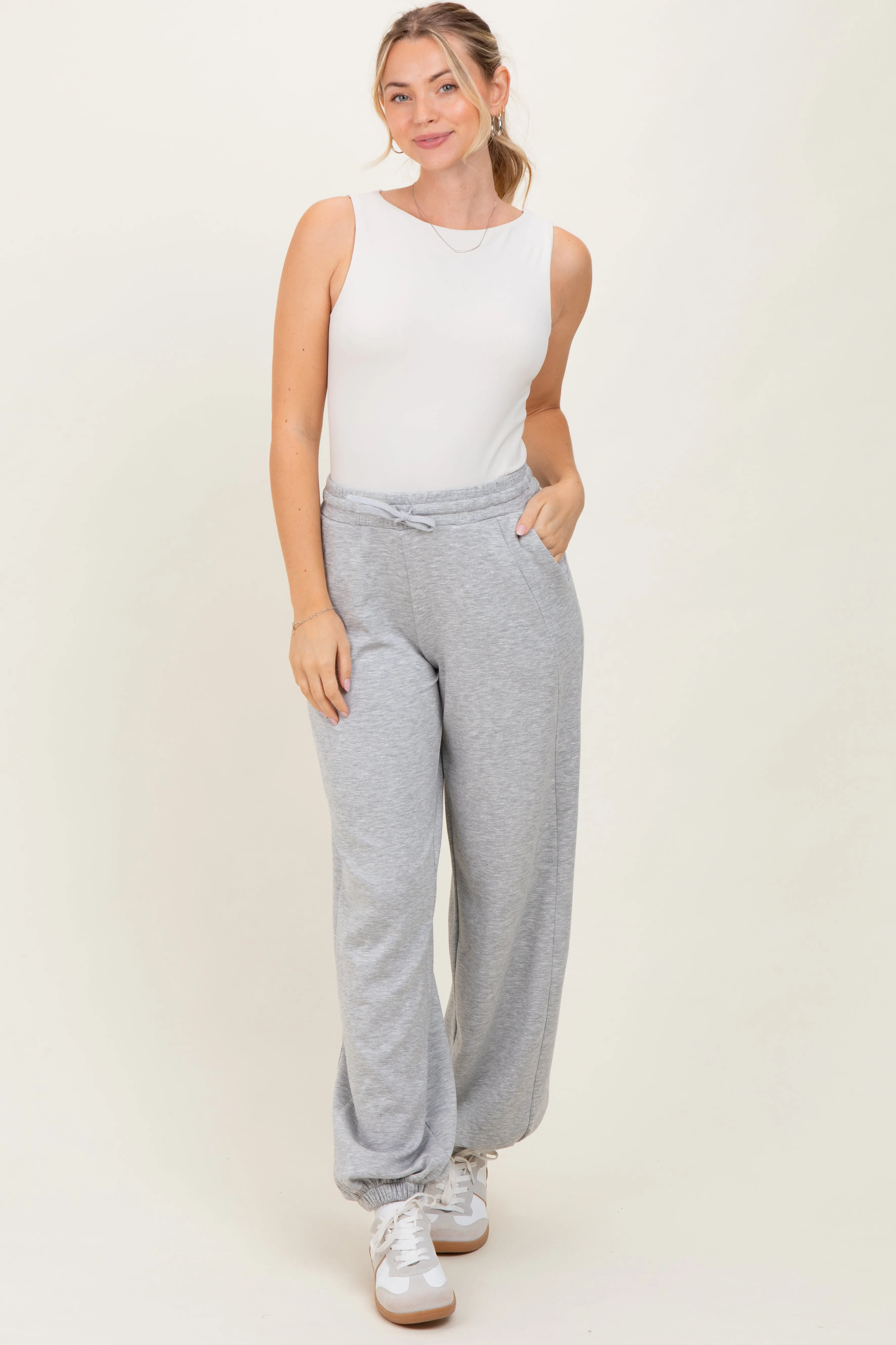 Heather Grey Scuba Drawstring Waist Relaxed Jogger Sweatpants sold by Pinkblush