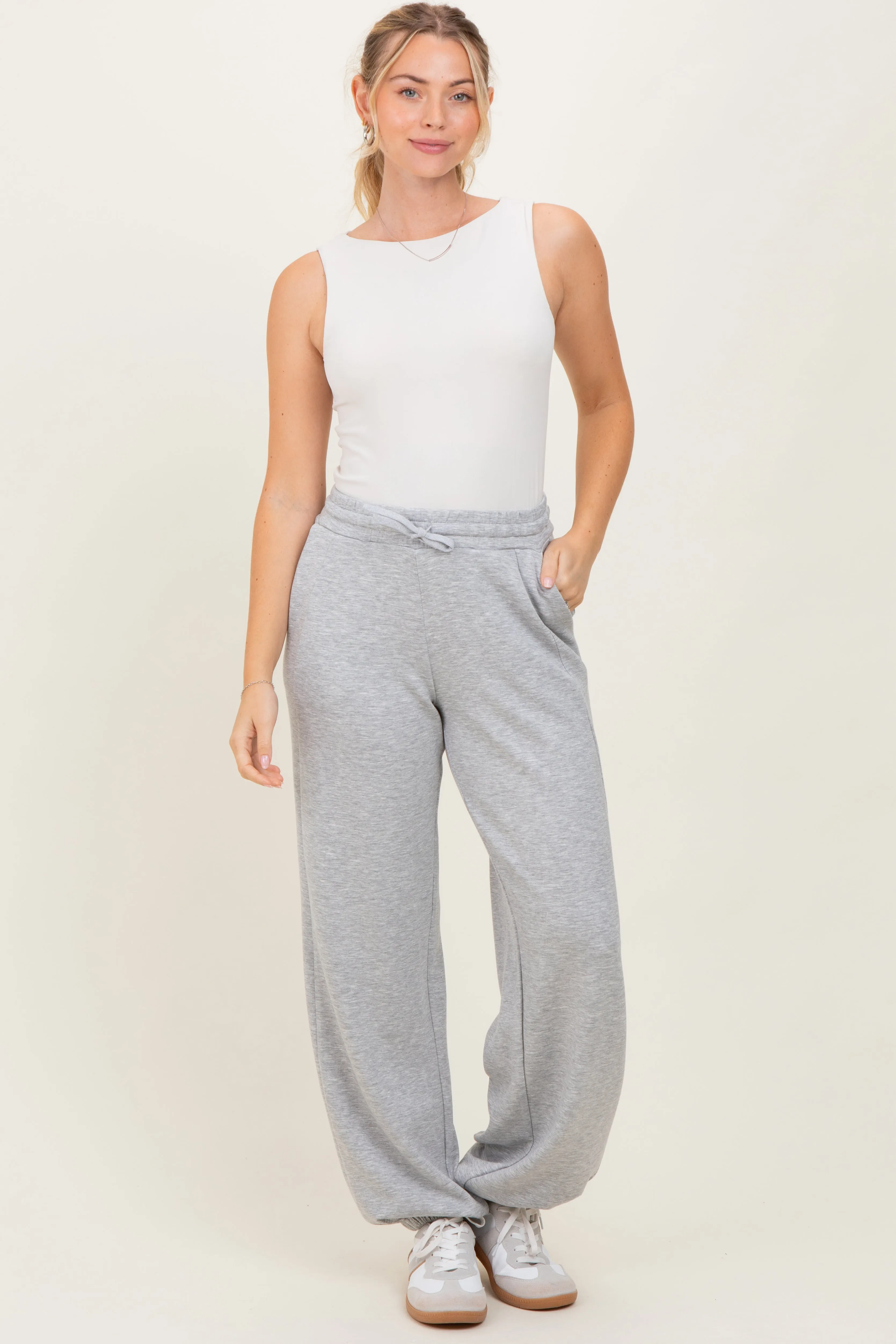 Heather Grey Scuba Drawstring Waist Relaxed Jogger Sweatpants sold by Pinkblush product image thumbnail 2