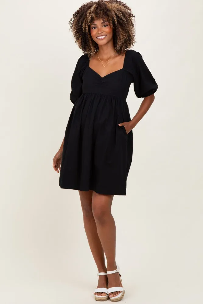 Black Sweetheart Neckline Puff Sleeve Maternity Dress sold by Pinkblush