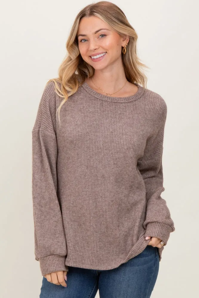 Mocha Puff Sleeve Solid Sweater Top sold by Pinkblush