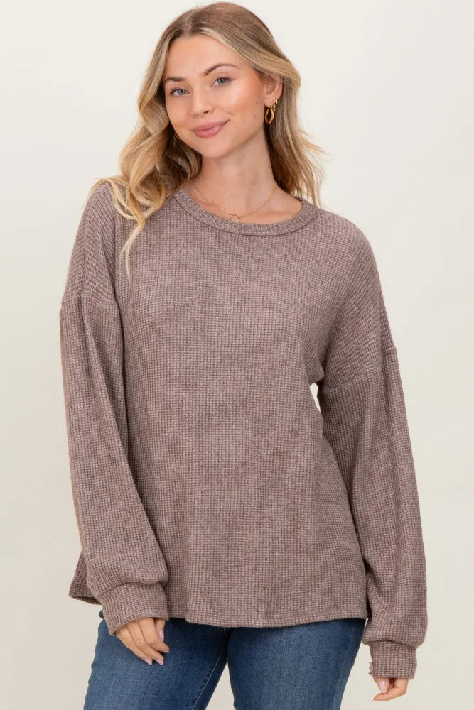 Mocha Puff Sleeve Solid Sweater Top sold by Pinkblush product image thumbnail 2