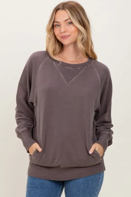 Mocha Vintage Wash French Terry Pullover sold by Pinkblush