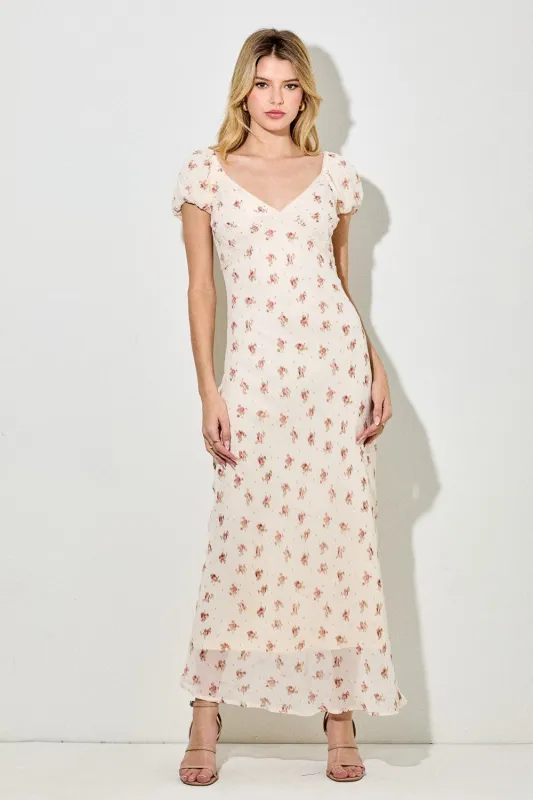 Cream Floral Chiffon Maxi Dress sold by Pinkblush