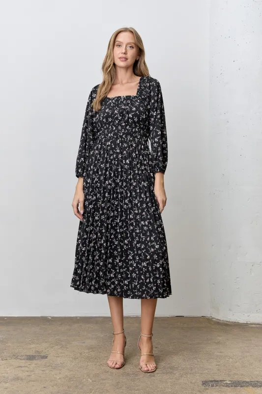 Black Floral Long Sleeve Midi Dress sold by Pinkblush