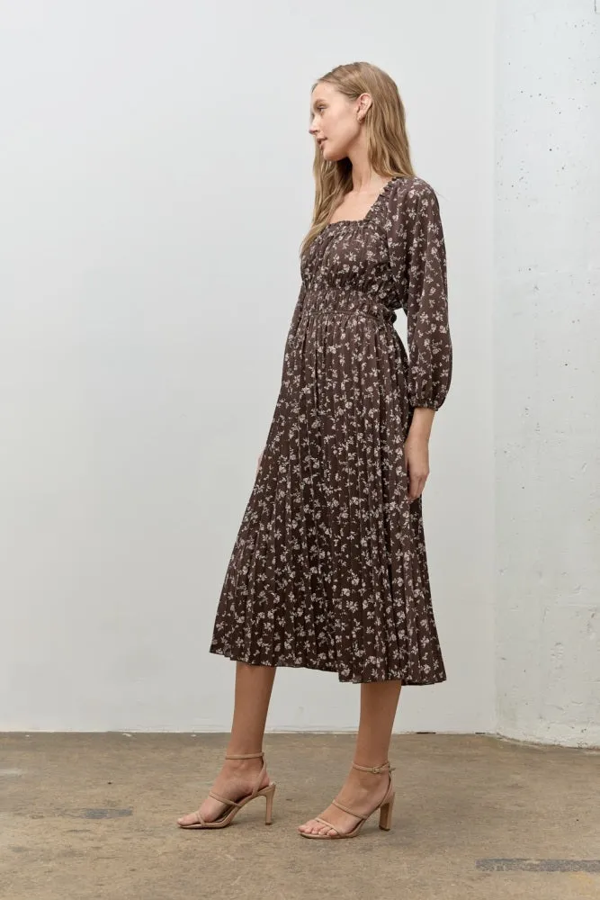 Brown Floral Long Sleeve Midi Dress sold by Pinkblush product image thumbnail 2