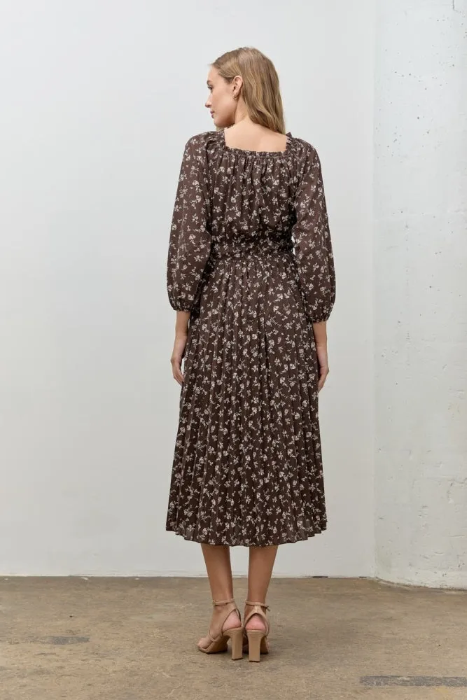Brown Floral Long Sleeve Midi Dress sold by Pinkblush product image thumbnail 3