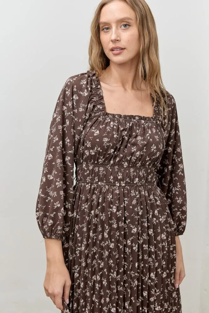 Brown Floral Long Sleeve Midi Dress sold by Pinkblush product image thumbnail 4