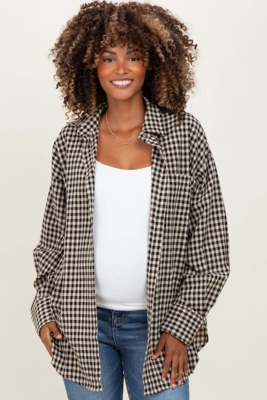 Black Gingham Maternity Button Down Shirt sold by Pinkblush