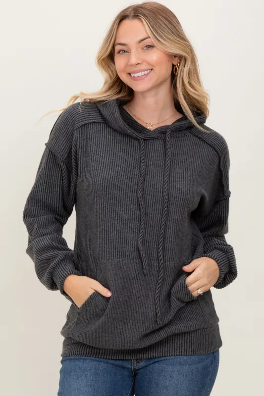 Charcoal Long Sleeve Brushed Urban Rib Hoodie Top sold by Pinkblush