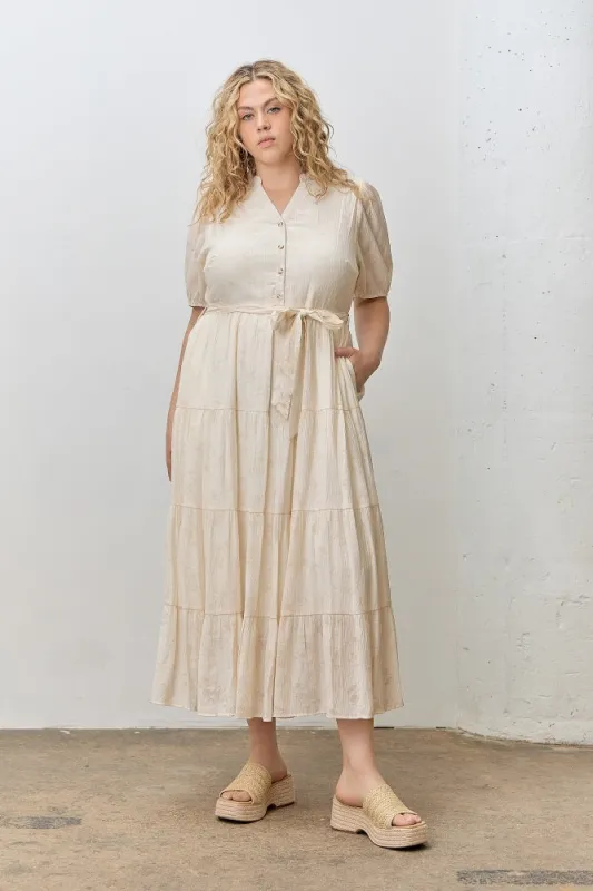 Cream Split Neckline Tiered Plus Midi Dress sold by Pinkblush