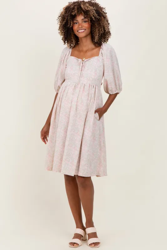 Light Olive Floral Front Tie Maternity Dress sold by Pinkblush