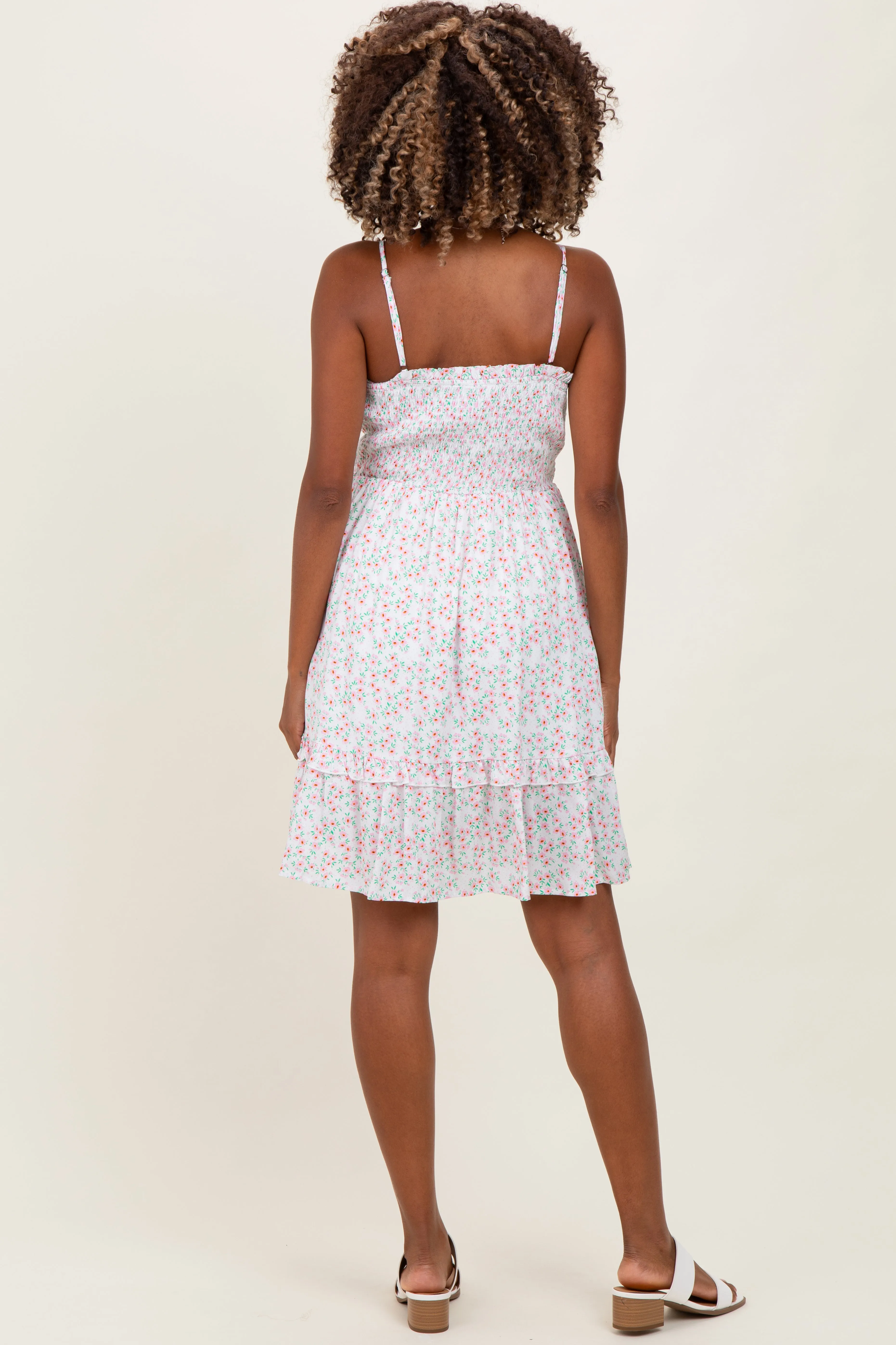 Ivory Floral Smocked Waist Ruffle Accent Maternity Dress sold by Pinkblush product image thumbnail 4