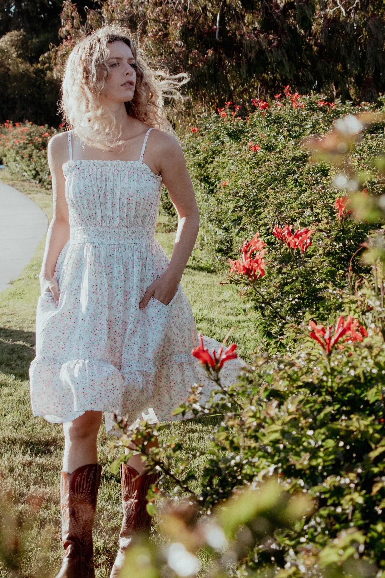 Ivory Floral Smocked Waist Ruffle Accent Maternity Dress sold by Pinkblush product image thumbnail 5