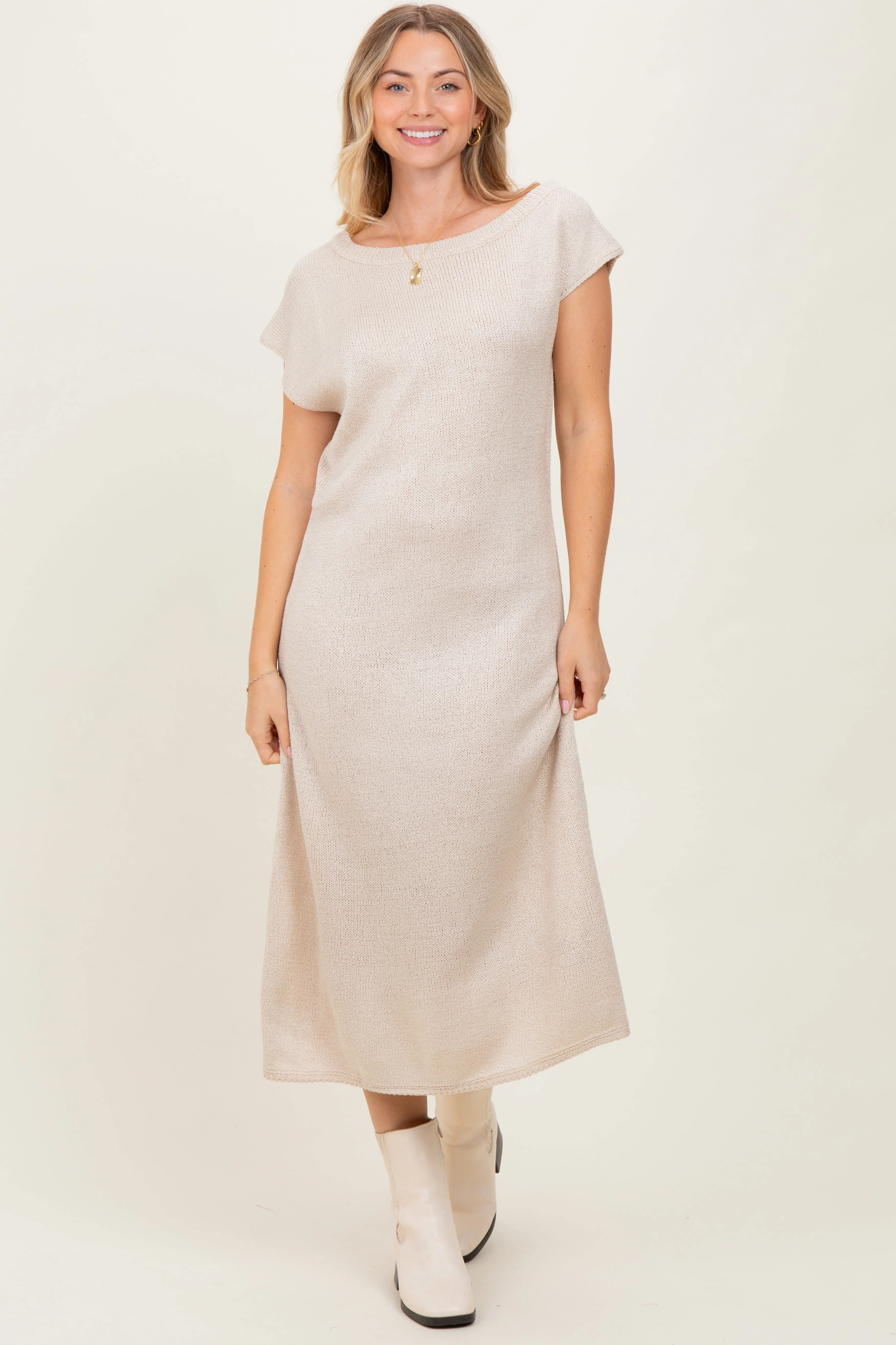 Cream Short Sleeve Maternity Maxi Sweater Dress sold by Pinkblush product image thumbnail 5
