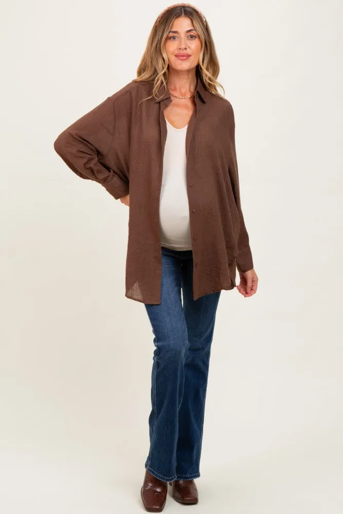 Light Brown Lightweight Sheer Button Down Maternity Blouse sold by Pinkblush product image thumbnail 2