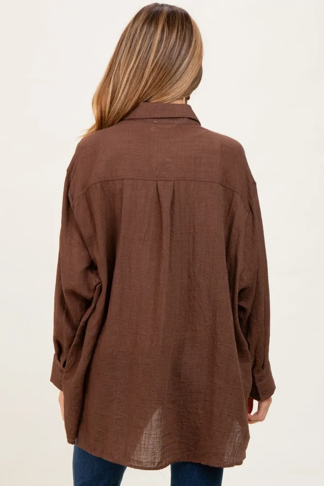 Light Brown Lightweight Sheer Button Down Maternity Blouse sold by Pinkblush product image thumbnail 4