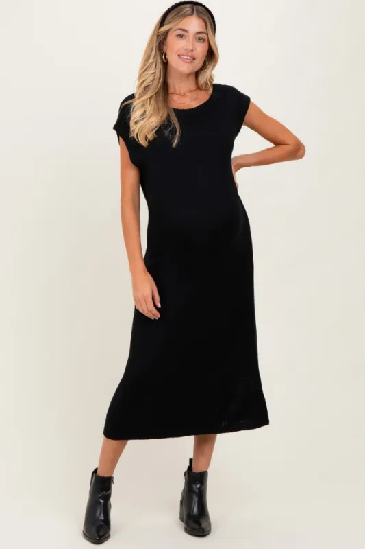 Black Short Sleeve Maternity Maxi Sweater Dress sold by Pinkblush
