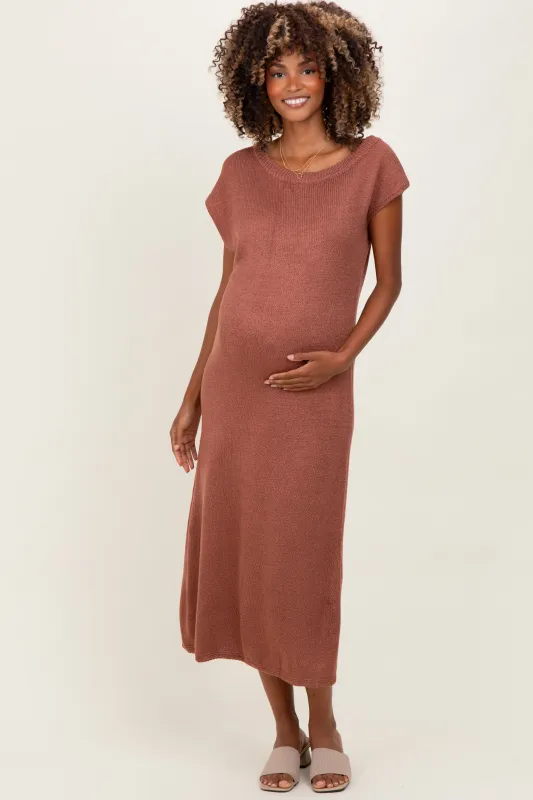Rust Short Sleeve Maternity Maxi Sweater Dress sold by Pinkblush