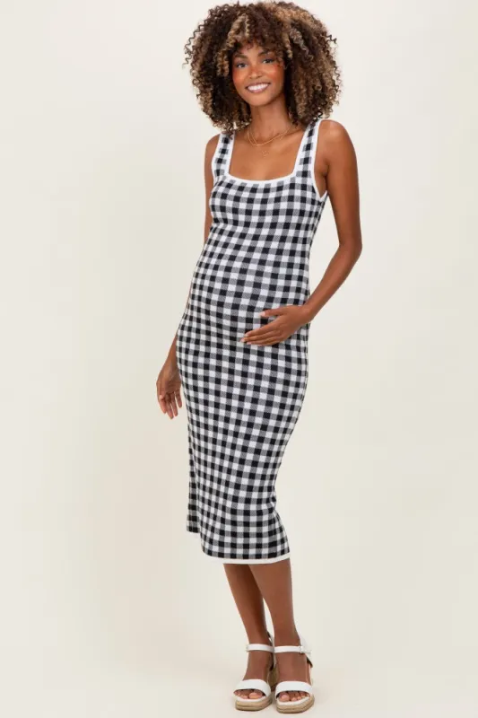 White Gingham Knit Square Neck Sleeveless Maternity Midi Dress sold by Pinkblush
