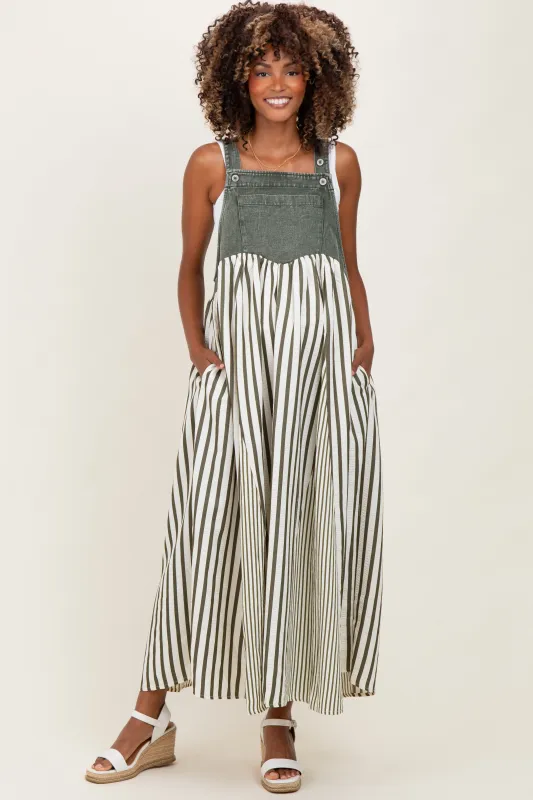 Olive Striped Colorblock Denim Contrast Maternity Maxi Dress sold by Pinkblush