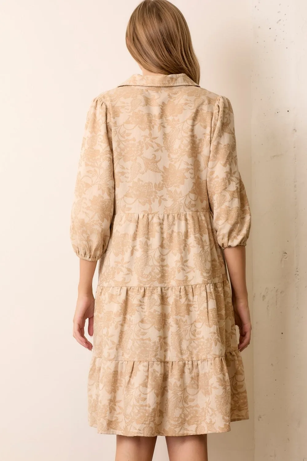 Beige Floral Button 3/4 Long Sleeve Midi Dress sold by Pinkblush product image thumbnail 3