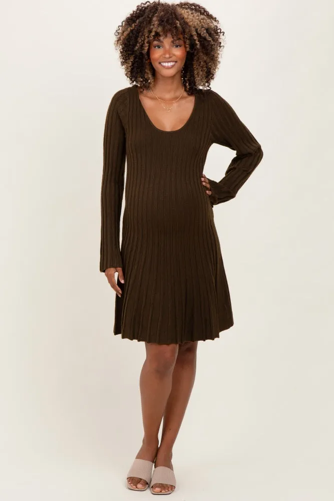 Brown Ribbed Knit Maternity Mini Sweater Dress sold by Pinkblush