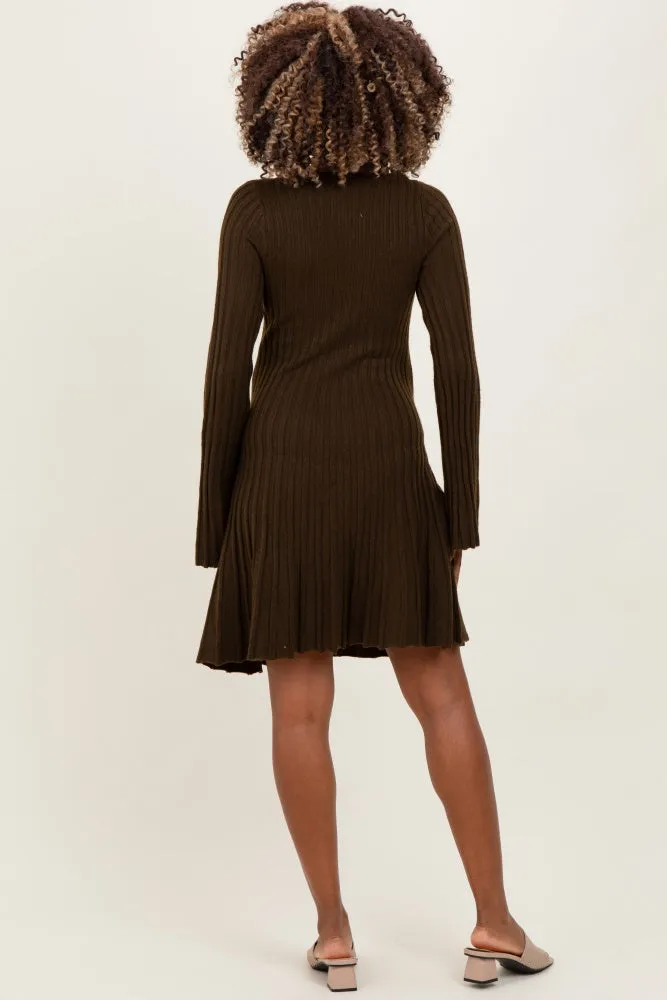 Brown Ribbed Knit Maternity Mini Sweater Dress sold by Pinkblush product image thumbnail 3