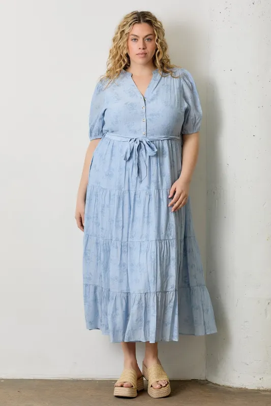 Light Blue Split Neckline Tiered Plus Midi Dress sold by Pinkblush