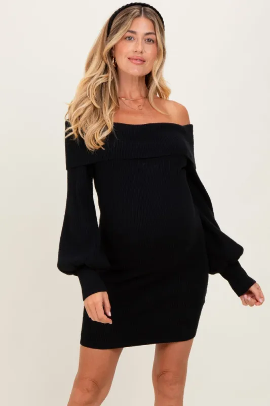 Black Off The Shoulder Maternity Sweater Dress sold by Pinkblush