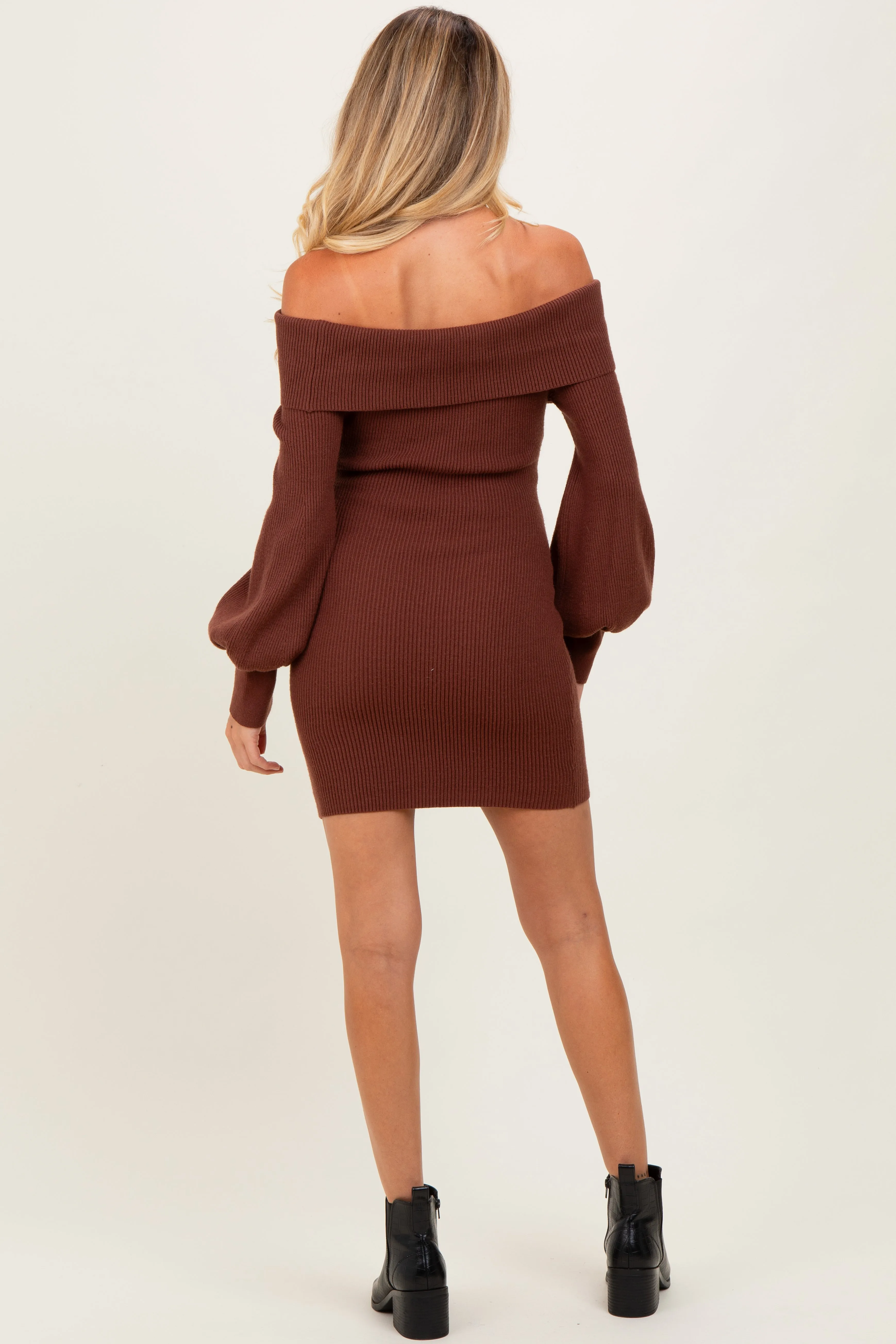 Brown Off The Shoulder Maternity Sweater Dress sold by Pinkblush product image thumbnail 4