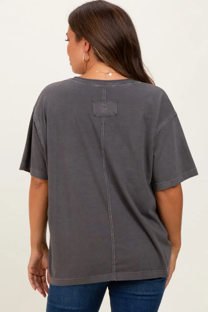 Charcoal Raw Edge V-Neck Short Sleeve Maternity T-Shirt sold by Pinkblush product image thumbnail 4