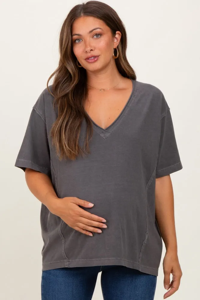 Charcoal Raw Edge V-Neck Short Sleeve Maternity T-Shirt sold by Pinkblush product image thumbnail 2