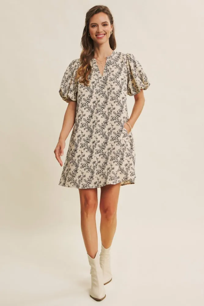 Cream Textured Floral Bubble Sleeve A-Line Maternity Mini Dress sold by Pinkblush product image thumbnail 5