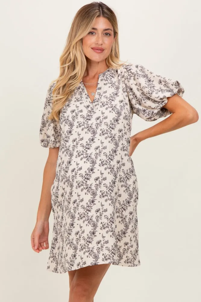 Cream Textured Floral Bubble Sleeve A-Line Maternity Mini Dress sold by Pinkblush product image thumbnail 2
