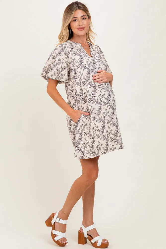 Cream Textured Floral Bubble Sleeve A-Line Maternity Mini Dress sold by Pinkblush product image thumbnail 3