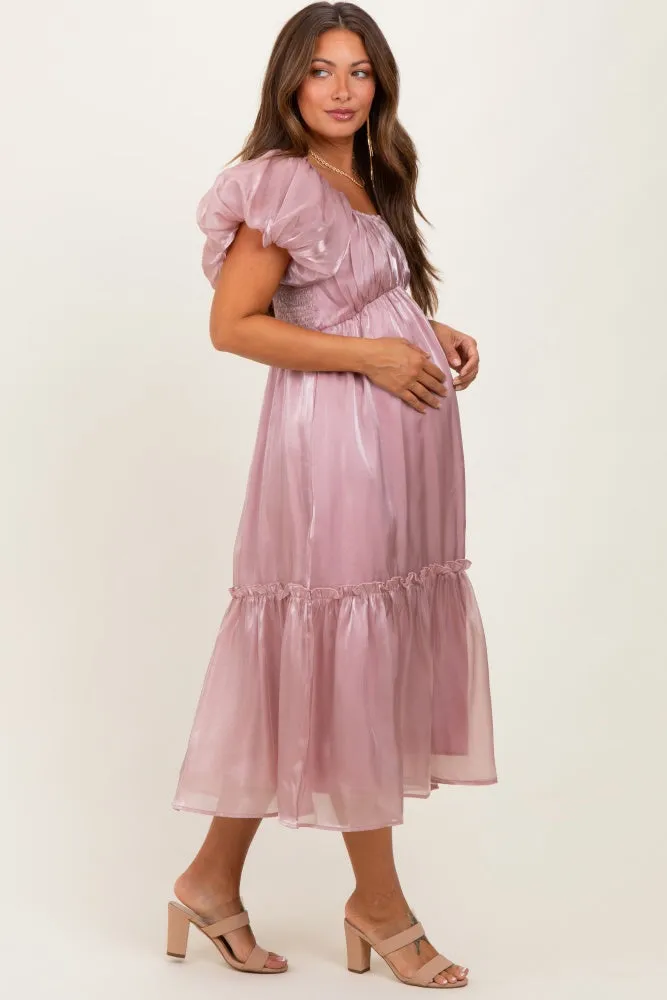 Pink Organza Puff Sleeve Maternity Midi Dress sold by Pinkblush product image thumbnail 3