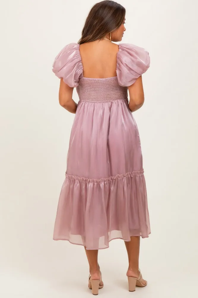 Pink Organza Puff Sleeve Maternity Midi Dress sold by Pinkblush product image thumbnail 4