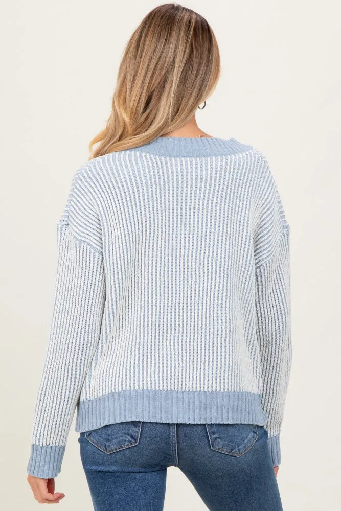 Blue Two Tone Ribbed V-Neck Chenille Maternity Sweater sold by Pinkblush product image thumbnail 4