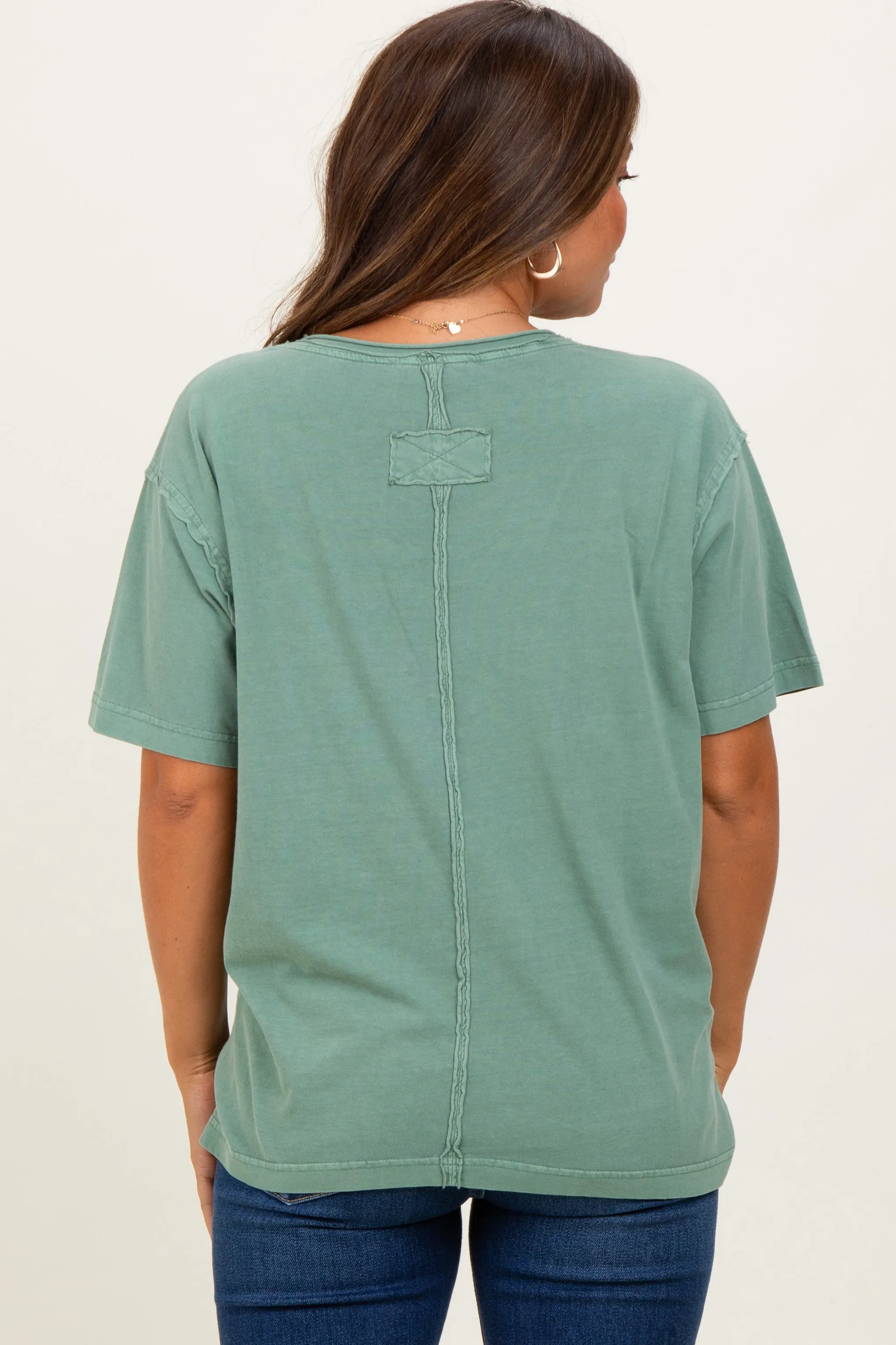 Light Olive Raw Edge V-Neck Short Sleeve Maternity T-Shirt sold by Pinkblush product image thumbnail 3