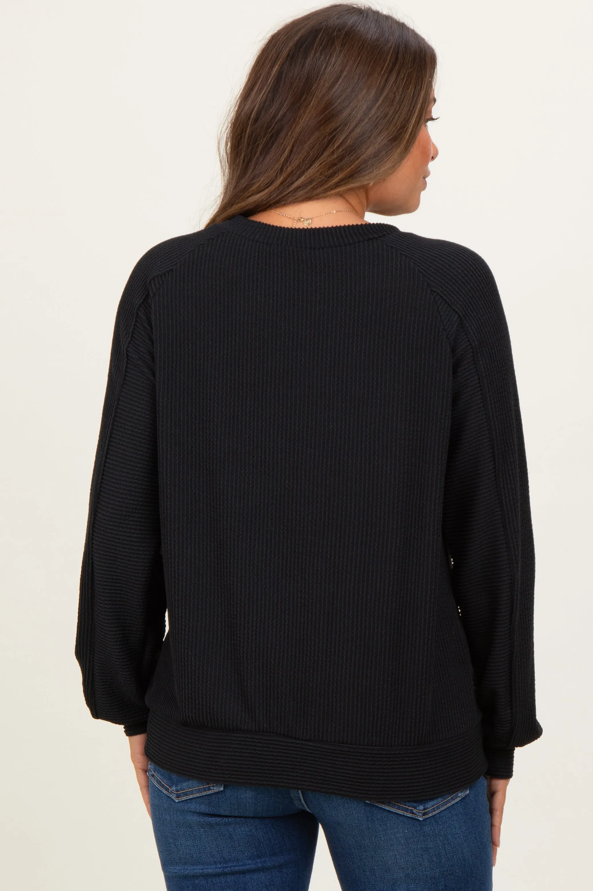 Black Textured Rib Knit Maternity Pullover sold by Pinkblush product image thumbnail 4