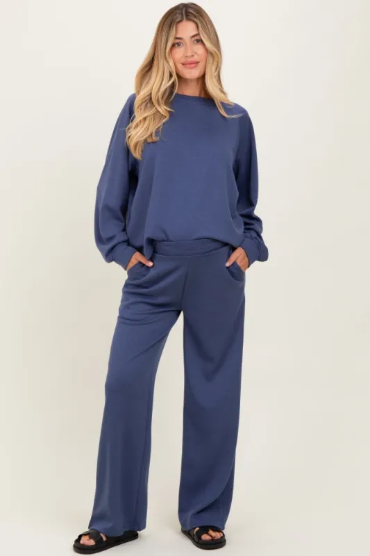 Blue Crewneck Pullover Pant Maternity Set sold by Pinkblush