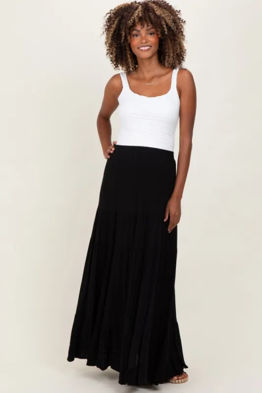 Black Tiered Ruffle Hem Maternity Maxi Skirt sold by Pinkblush