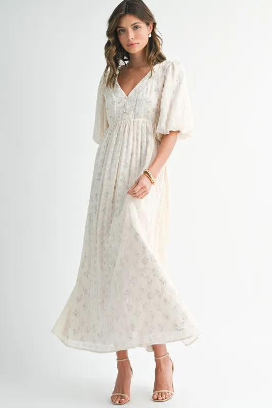 Cream Floral Textured Chiffon Overlay Maxi Dress sold by Pinkblush