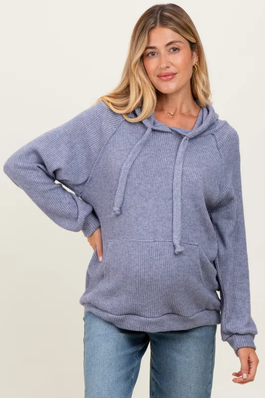 Denim Blue Long Sleeve Solid Maternity Hoodie Top sold by Pinkblush