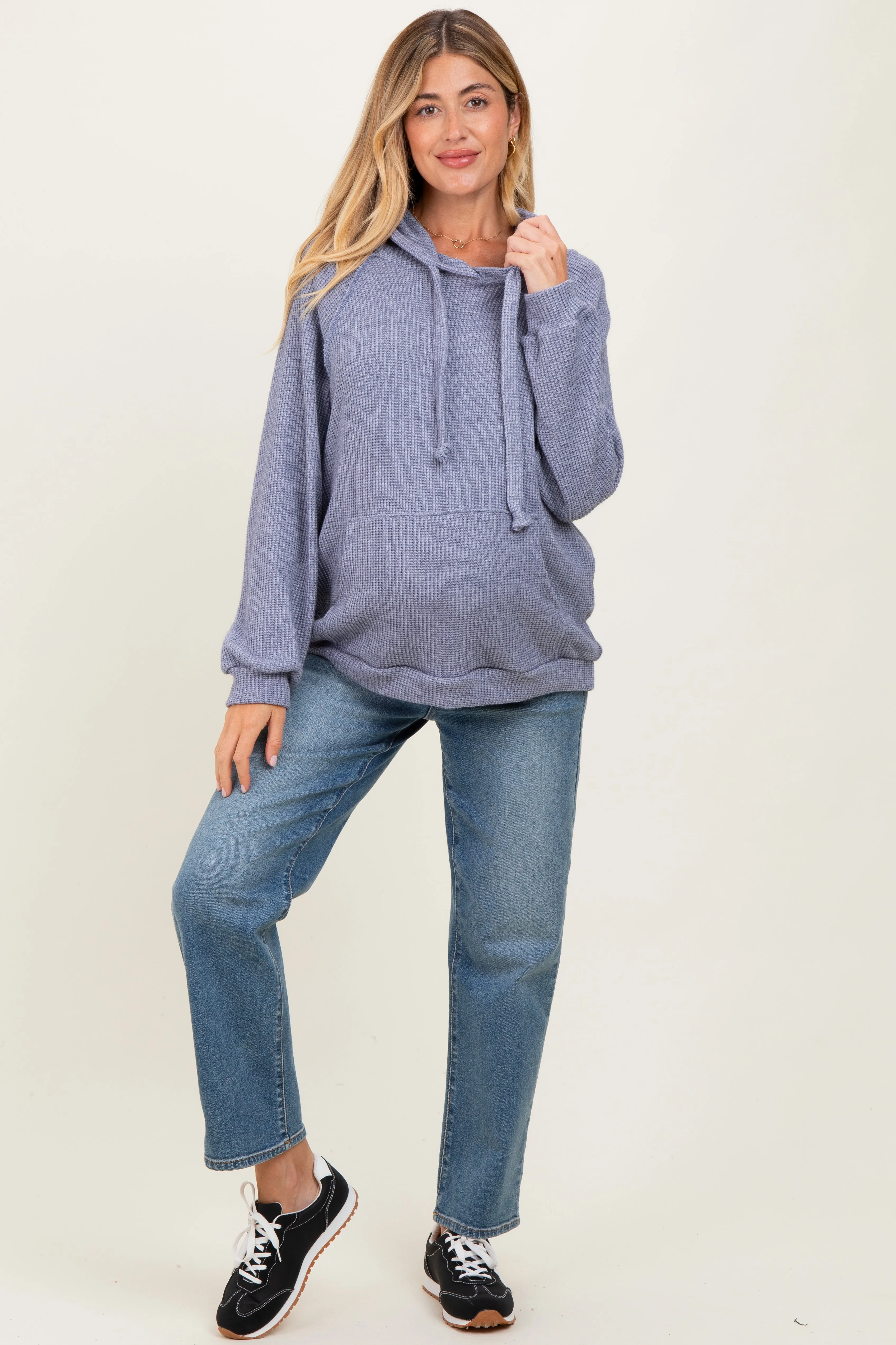 Denim Blue Long Sleeve Solid Maternity Hoodie Top sold by Pinkblush product image thumbnail 2