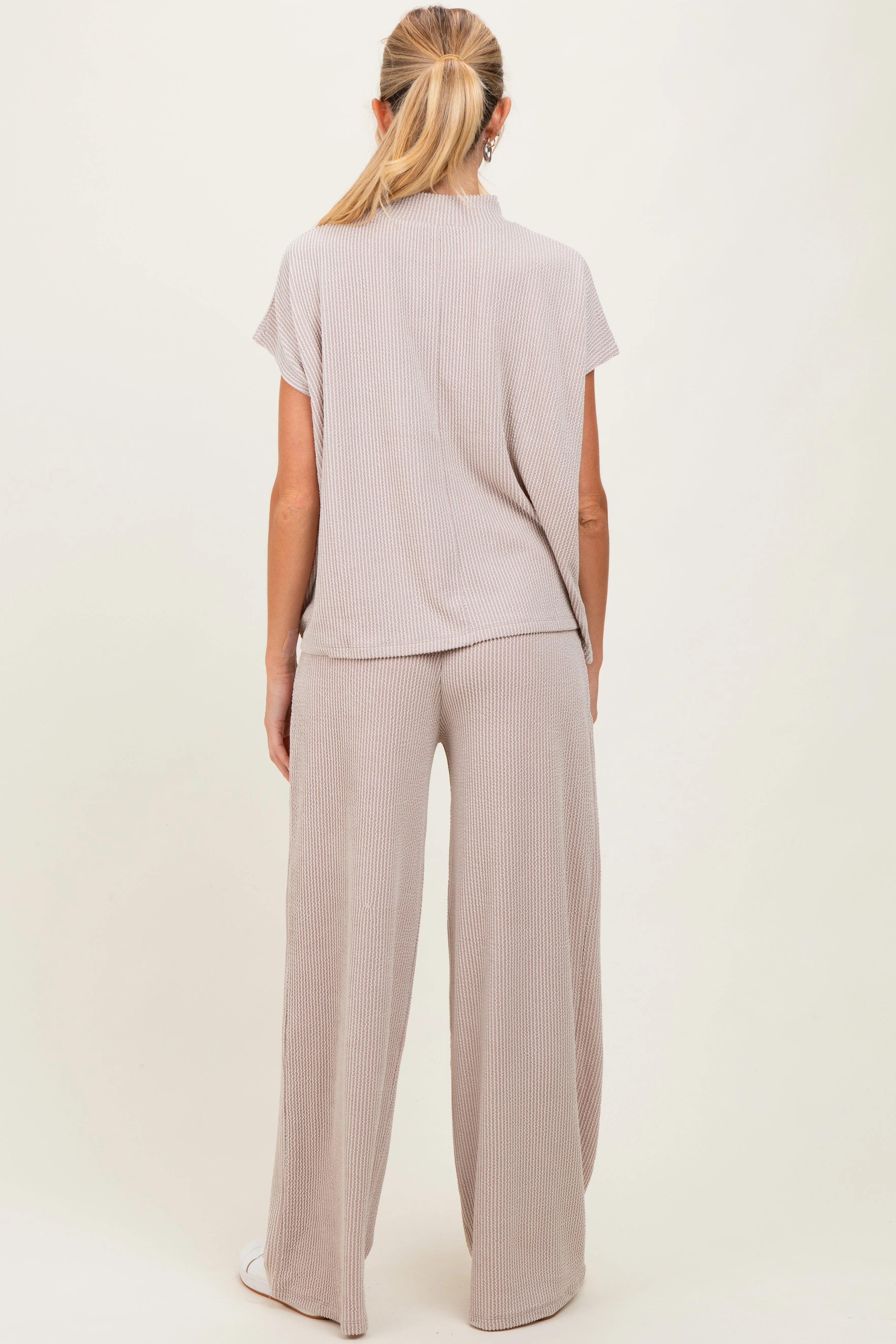 Cream Textured Rib Mock Neck Short Sleeve Pant Maternity Set sold by Pinkblush product image thumbnail 2