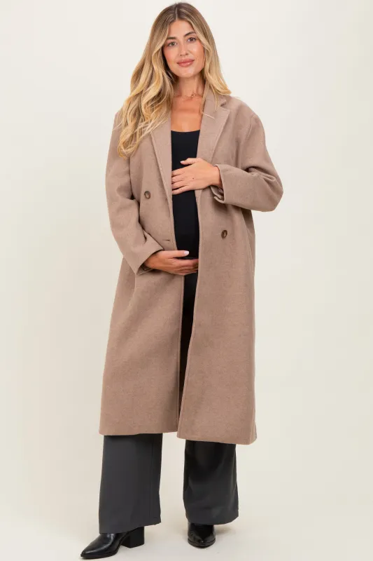 Beige Felted Double Breasted Lapel Duster Maternity Coat sold by Pinkblush