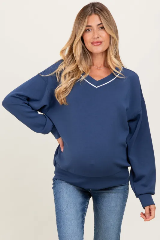 Navy V-Neck Maternity Sweatshirt sold by Pinkblush