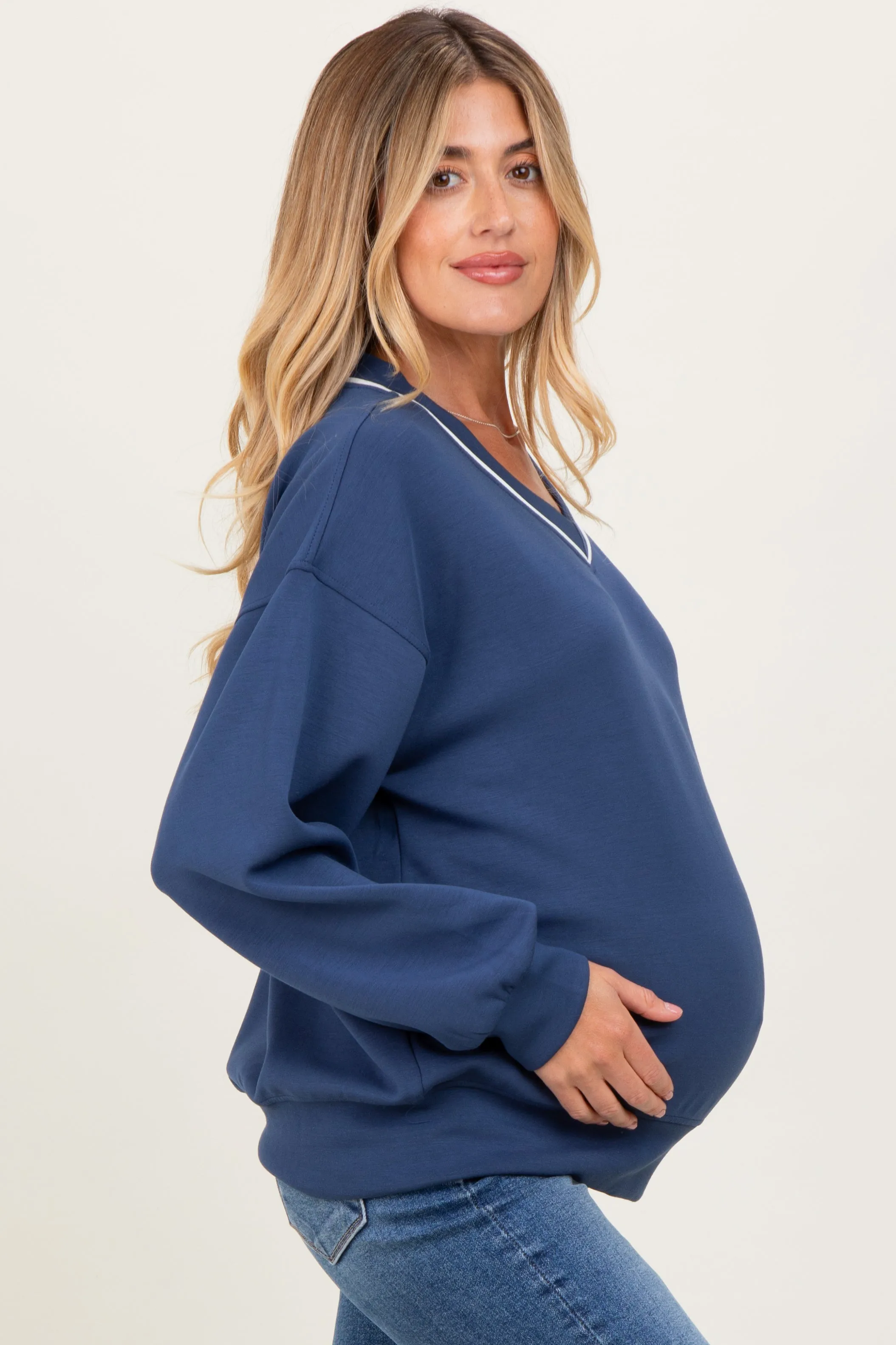 Navy V-Neck Maternity Sweatshirt sold by Pinkblush product image thumbnail 3