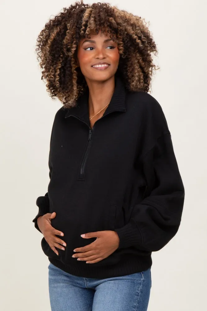 Black French Terry Quarter Zip Maternity Pullover sold by Pinkblush product image thumbnail 2